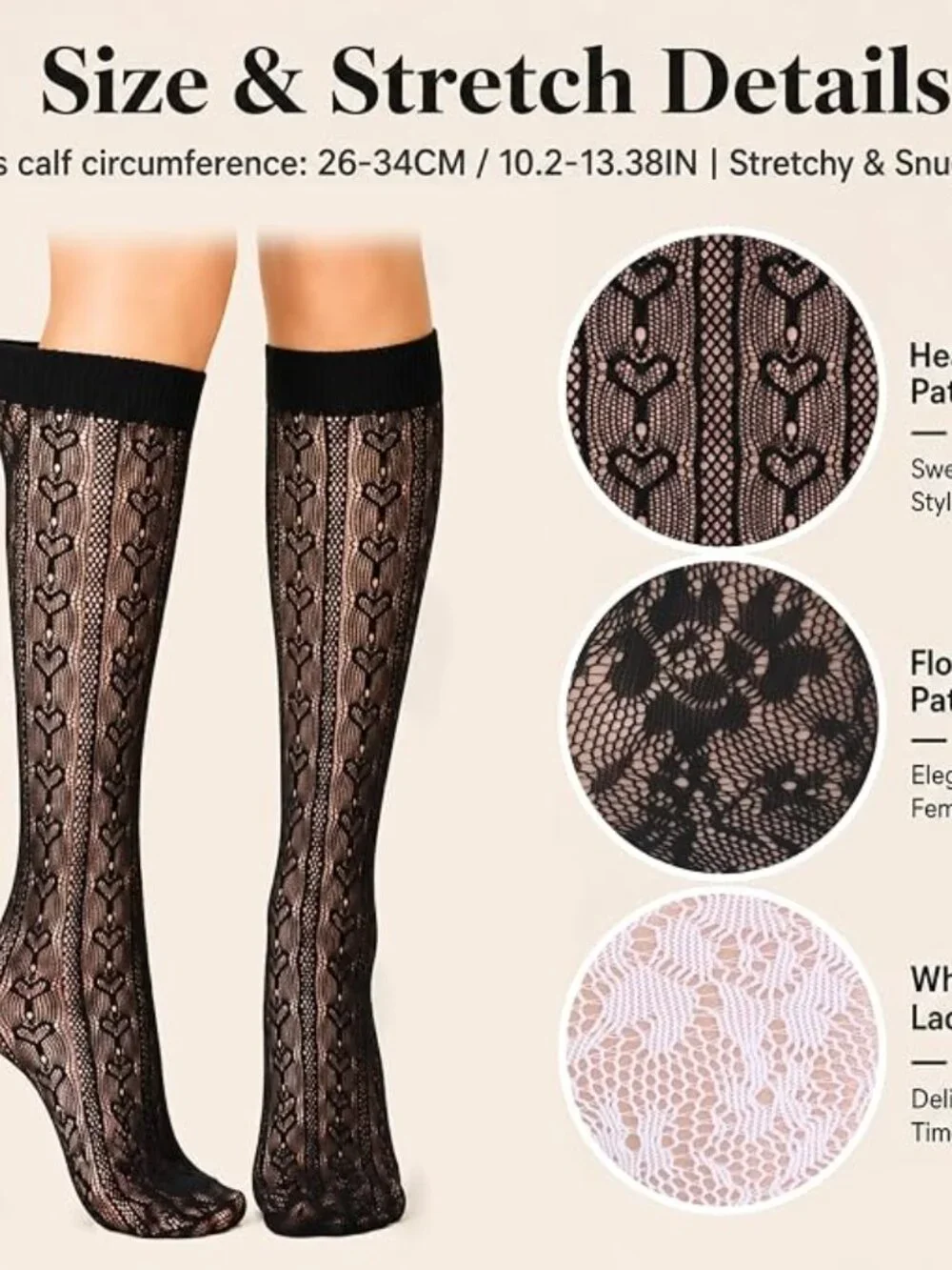 4 Pair Women's Black & White Lace Knee High Boot Socks